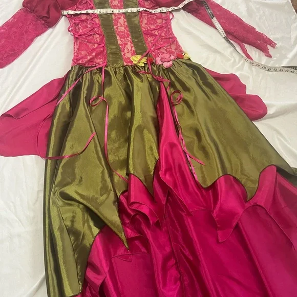 Fairy Queen Adult Pink and Green Lace Dress - Picture 12 of 14